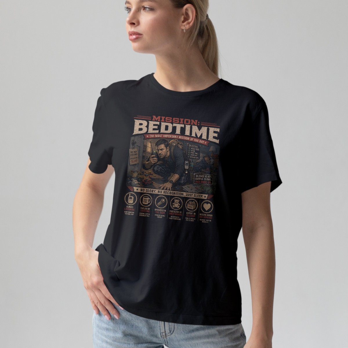 Mission Bedtime The Most Important Mens T-Shirt Funny Fatherhood Fathers Day