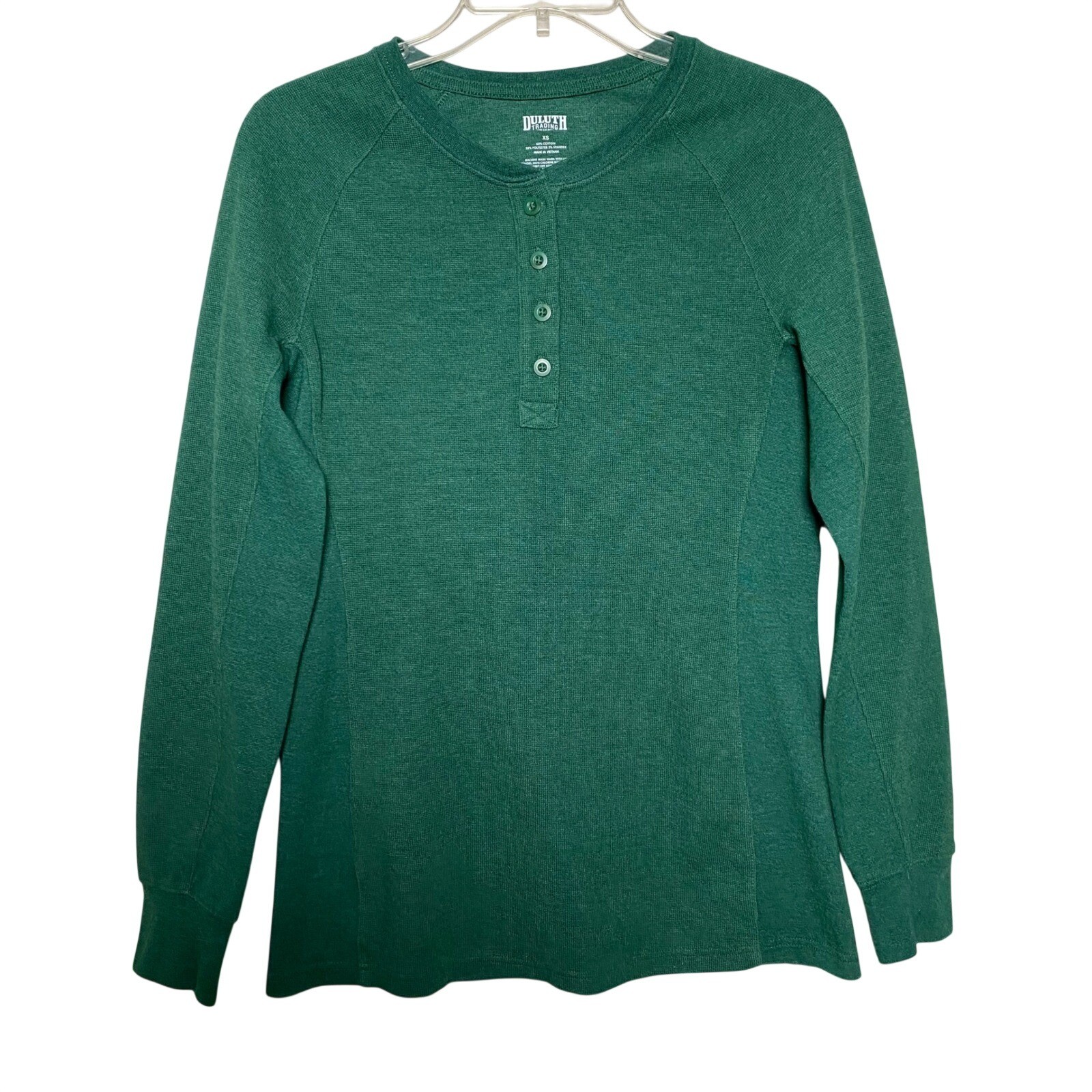 Duluth Trading Co Womens Henley Extra Small Green Waffle Knit Long Sleeve Top