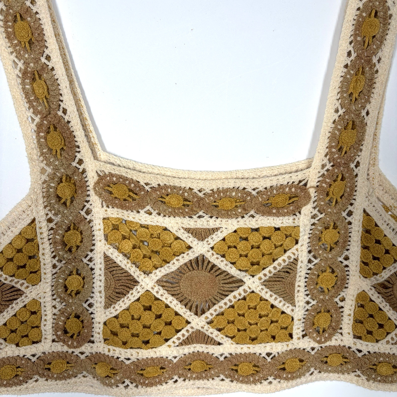 Crochet Mustard Gold Bandeau Boho Hippie Retro Festival Cotton XS/S
