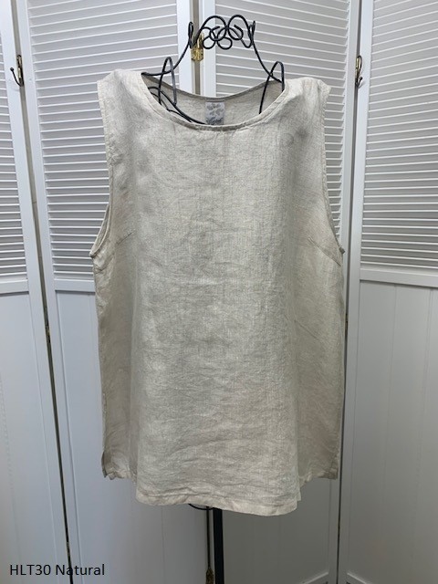 HLT30 Natural 1X NWT Match Point Linen Shirt Tank Round Neck Light Tan Plus XL