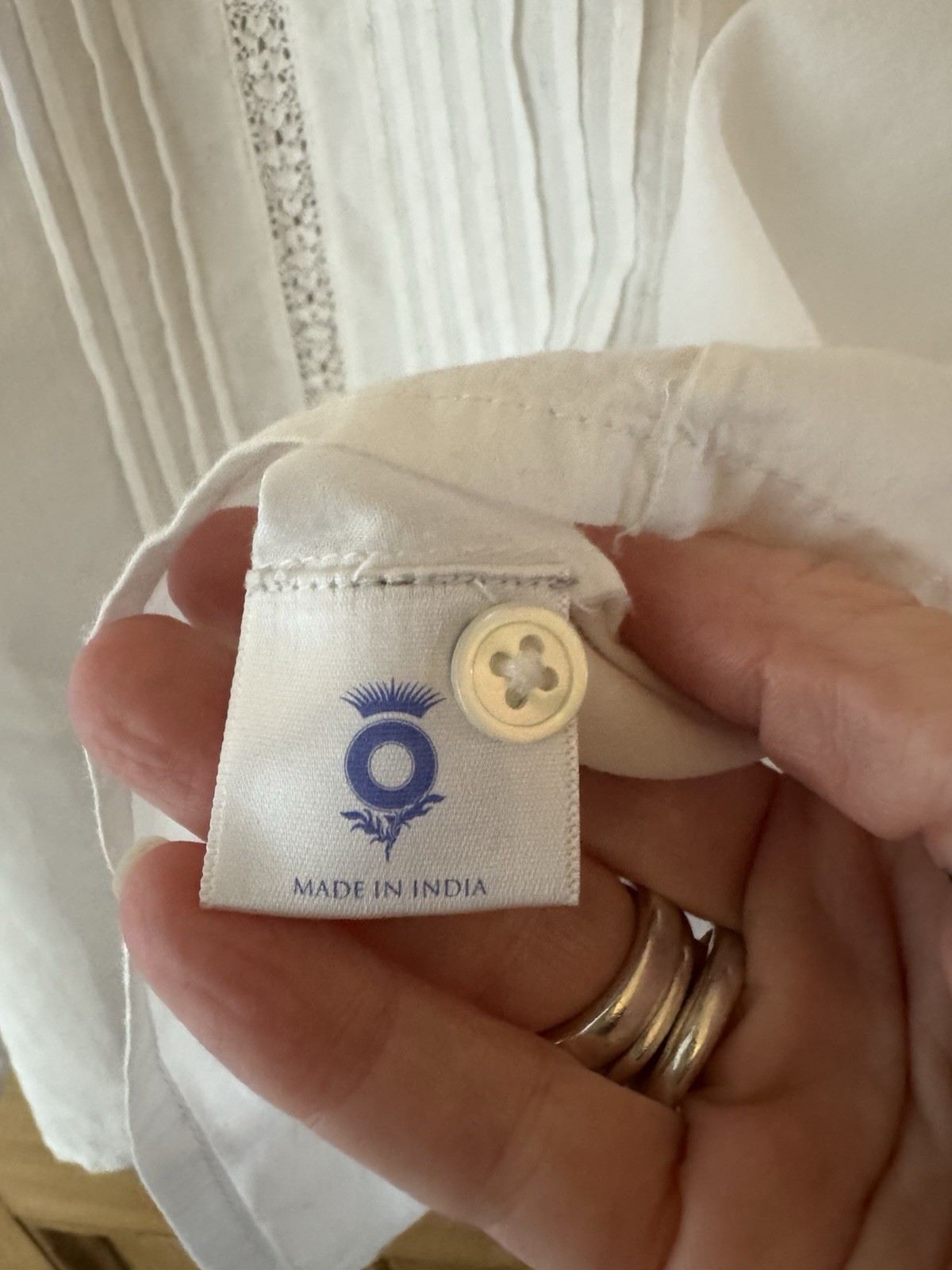 Brora Button Back Blouse- UK 16 -White Cotton Pintuck Pie Crust