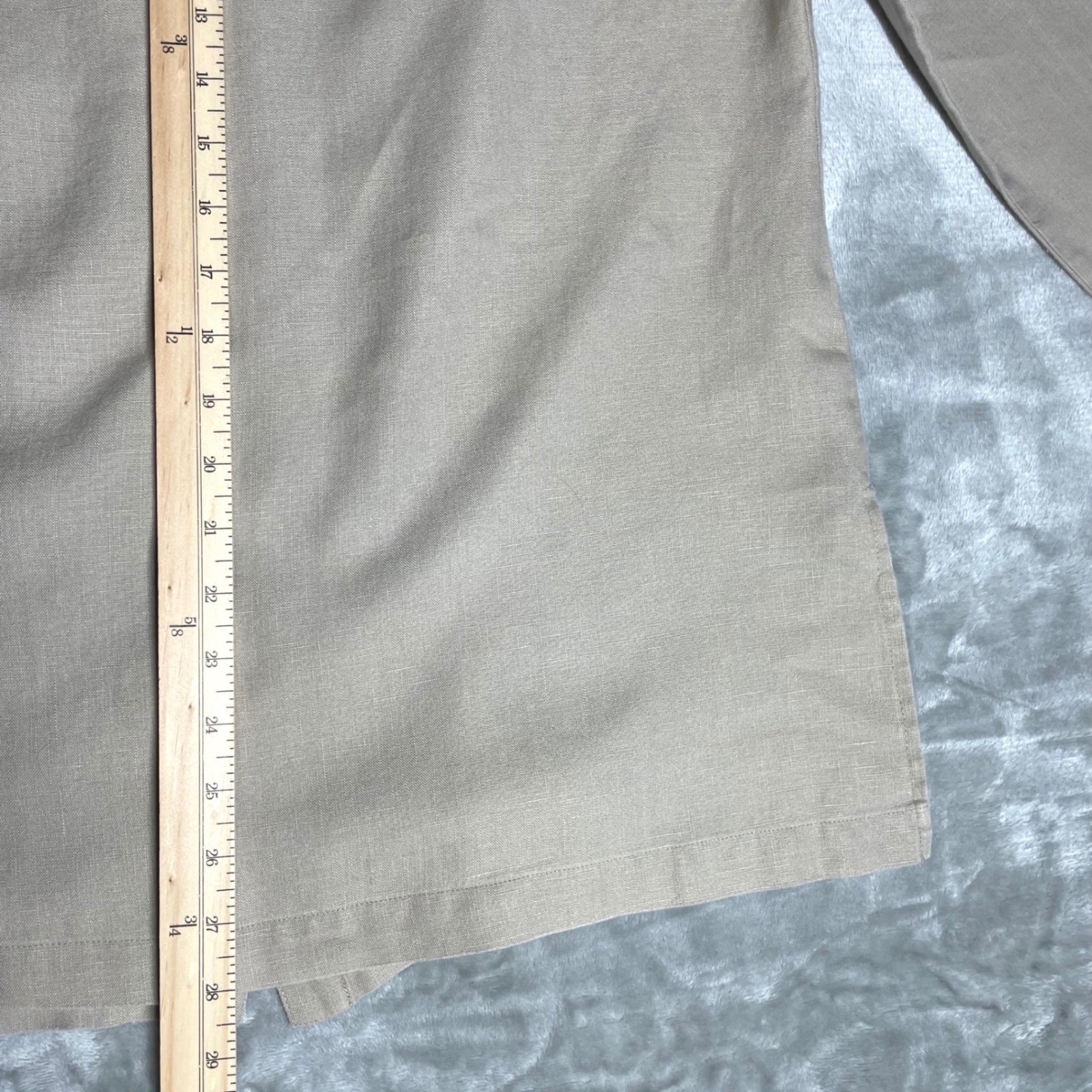 Lucy Pereda Button-Up Shirt Women’s L 100% linen Sand Color Coastal Summer Chic