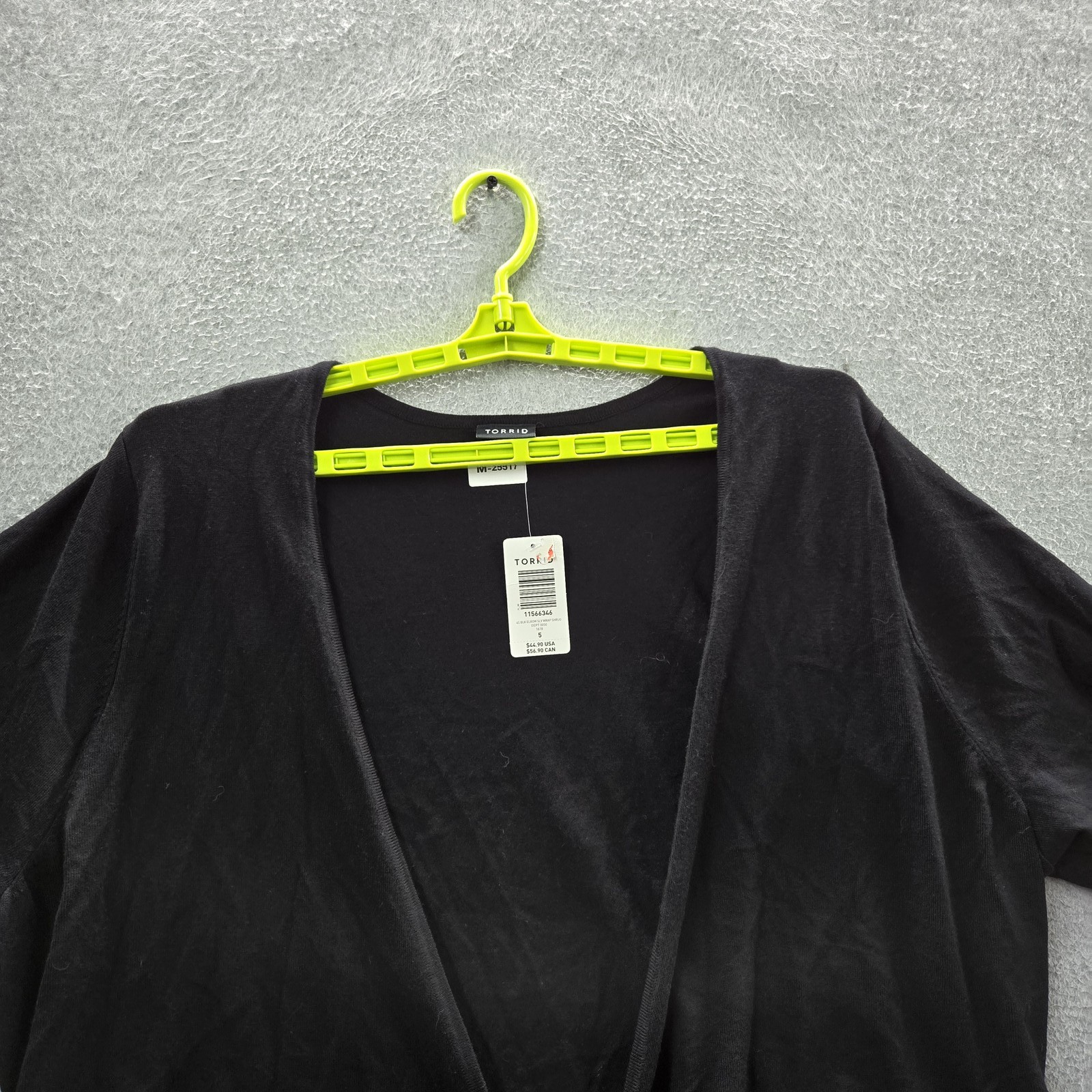 Torrid Women Blouse 5 Black Nylon Rayon Wrap Shrug Tie V-Neck Back NWT