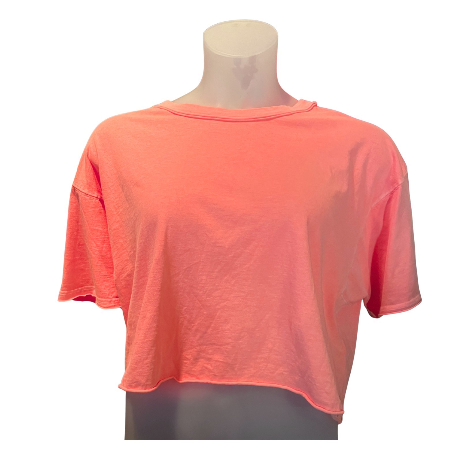 FP Movement Free People Inspire Tee S Neon Coral Oversized Cropped Boxy T Shirt