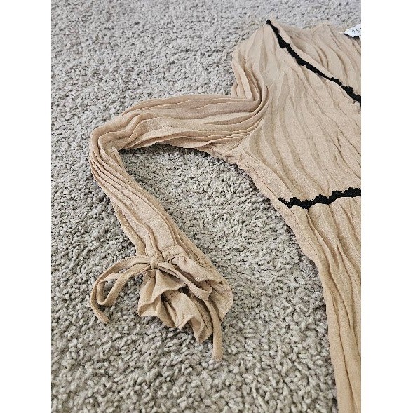 Allison Taylor Top Women Large Y2K Crinkle Beige Empire Waist Romantic Vintage