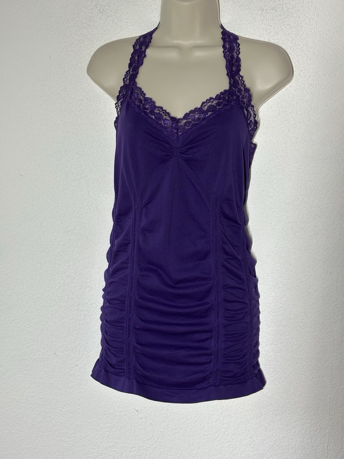 Y2K PurpleTank Top One Size Lace Trim Ruched Long Whimsigoth Grunge Dark Fairy