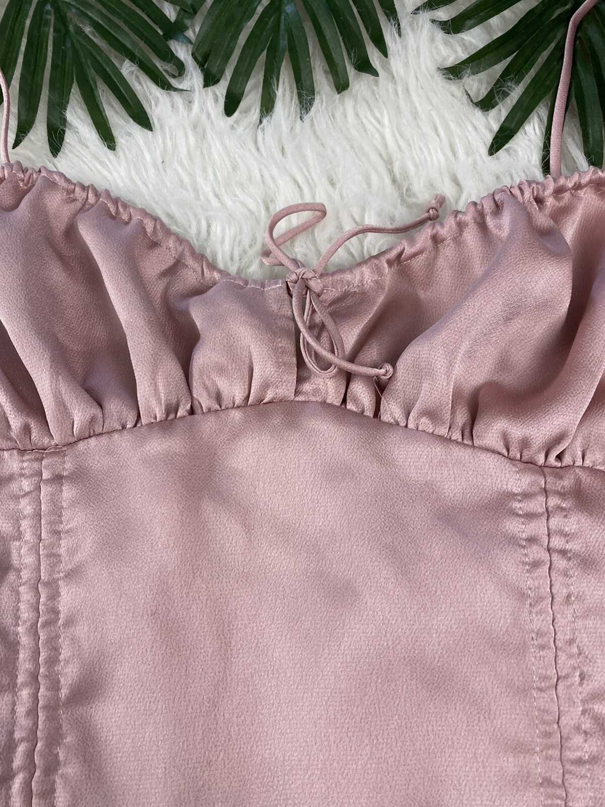 Cotton Candy LA Women Silky Sz M Pink Adjustable Thin Strap Crop Top Zipper Back