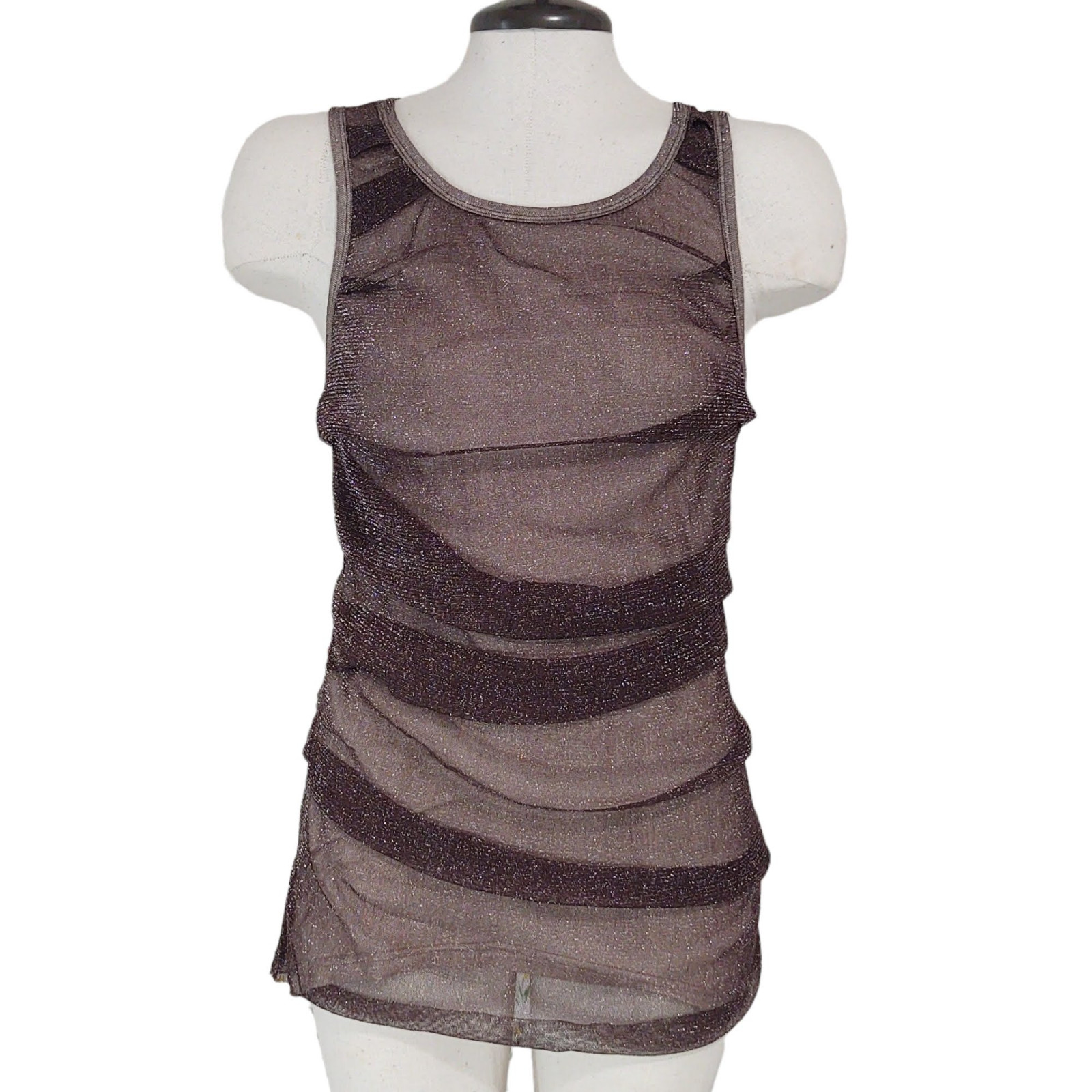 YA Sheer Overlay Glittery Tank Top Womens M Brown Special Occasion Layering