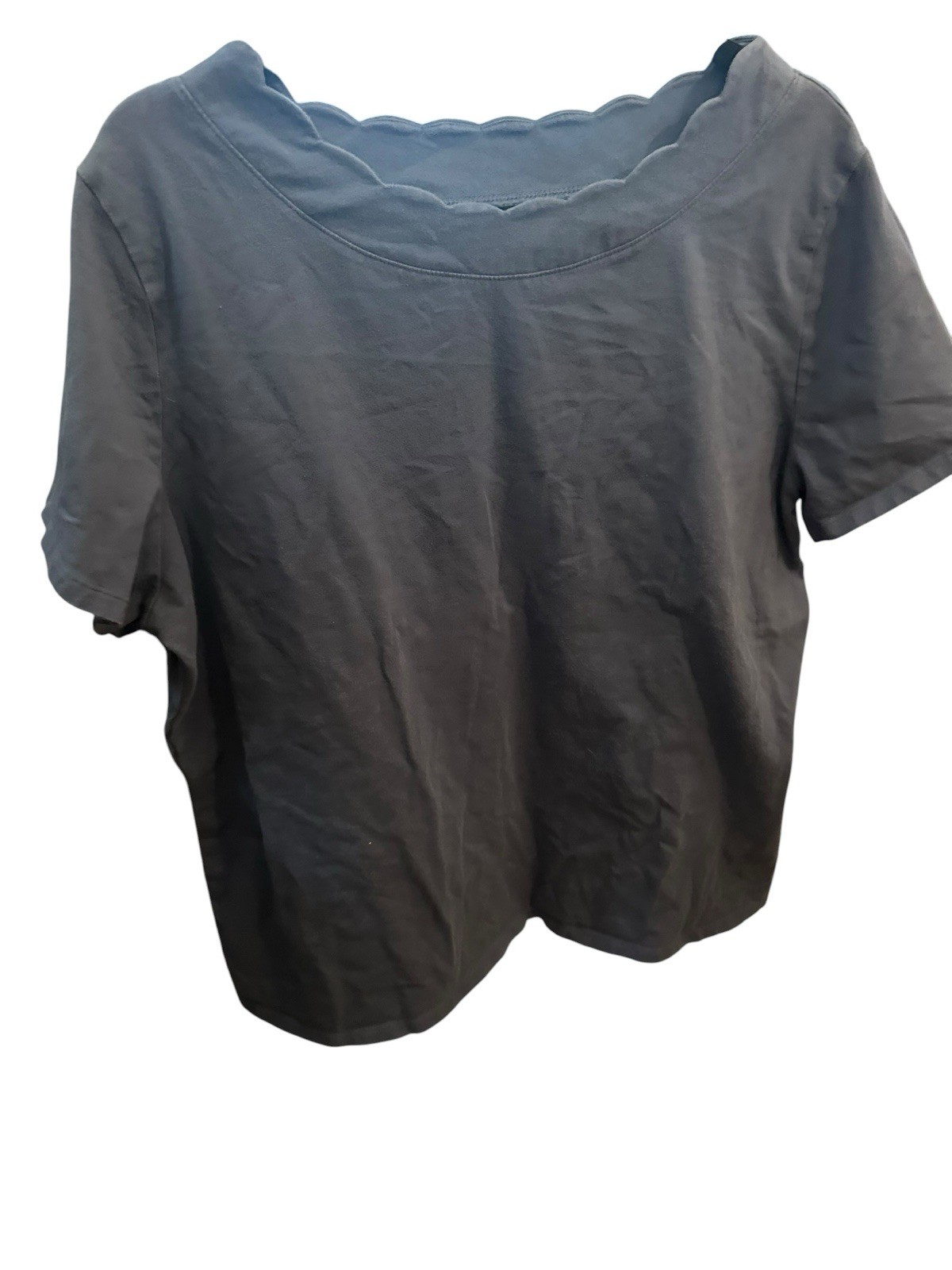 ANNE KLEIN Short Sleeve Blue Top Shirt Scalloped-Neck Very Nice XXL