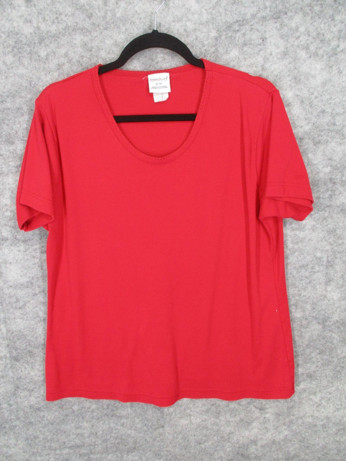 Bobbie Brooks Women’s Top XL Stretch T-Shirt Blouse Scoop Neck Scalloped Red