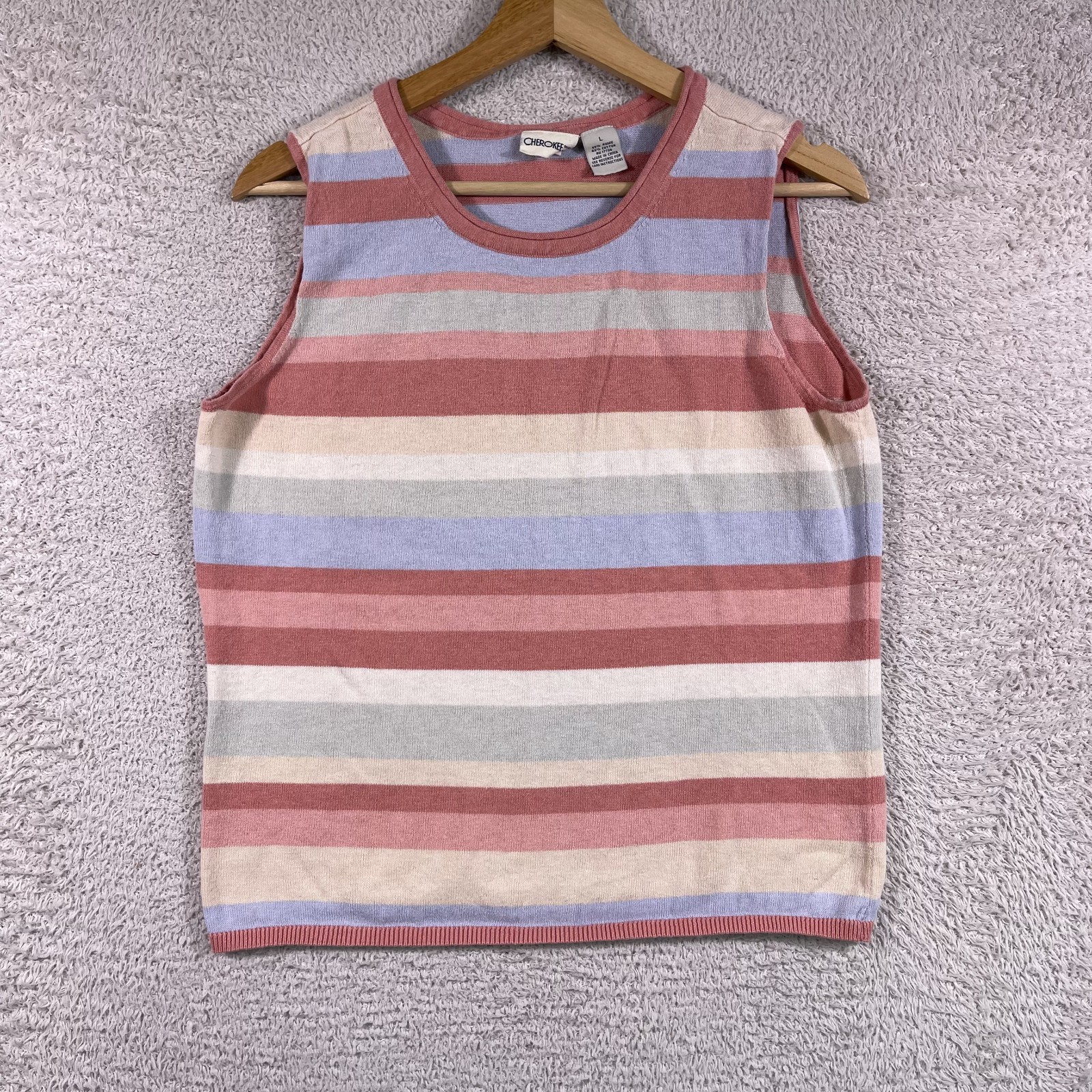 Vintage 90’s Y2K Rainbow Striped Tank Top Women’s Large Ramie Cotton Colorful