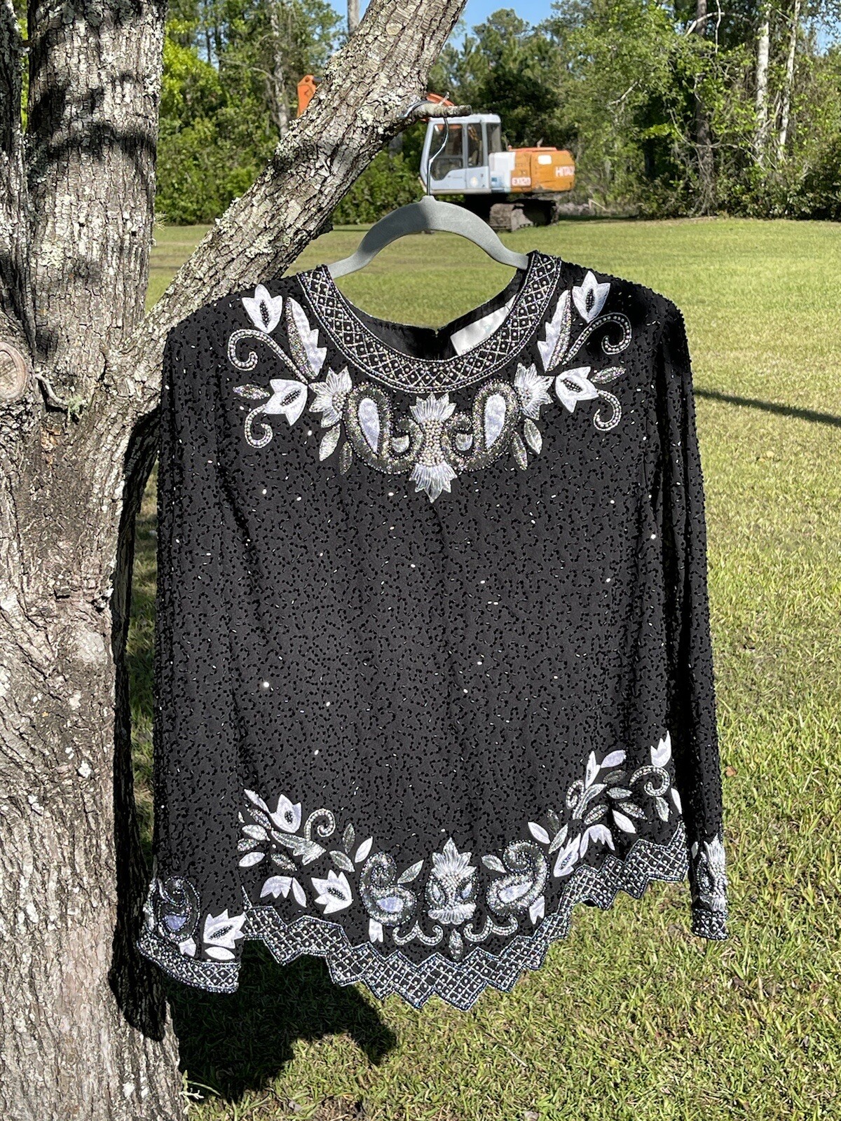 Draper’s Damon’s Silk Top Small Black Silver Beaded Embroidered Evening Party