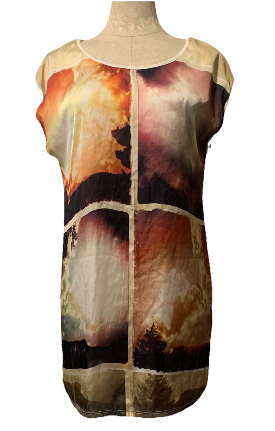 Etam Tunic Top Sleeveless Blouse Artsy Silk/ Knit Poly Size L France