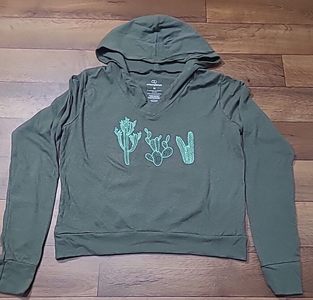 Women’s Cherryloom Heather Forest Cactus Trio Hoodie, Casual Pullover, SZ M