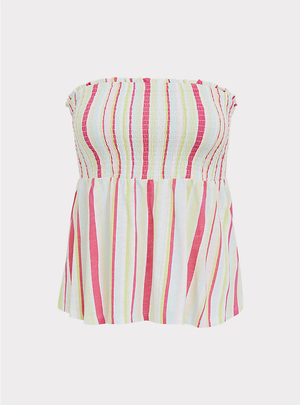 Torrid Slub Jersey Smocked Strapless Babydoll Top Multi Stripe 00X #32632