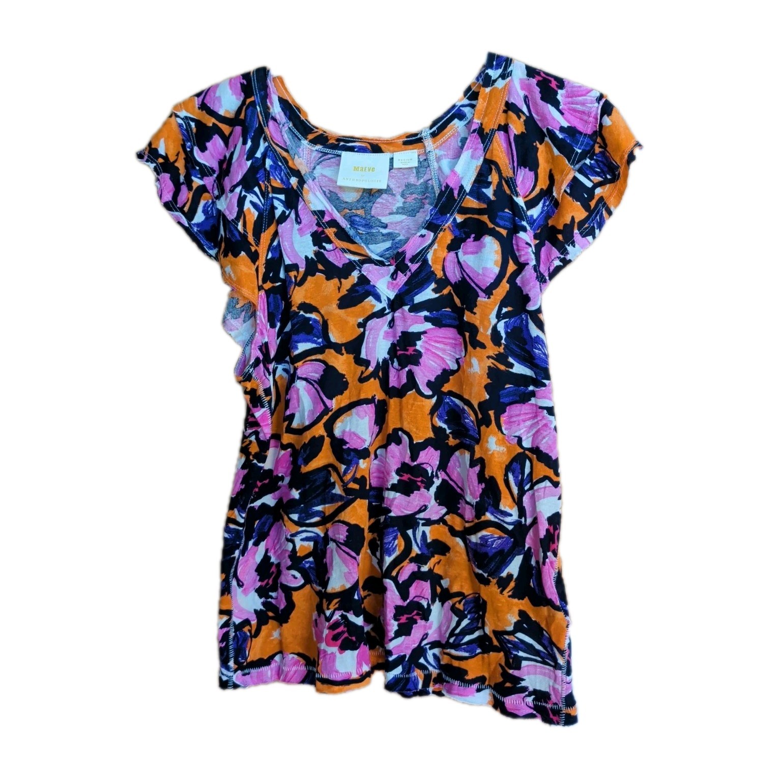 Maeve By Anthropologie Catie Ruffle Top M Multicolor Floral Dopamine Maximalist