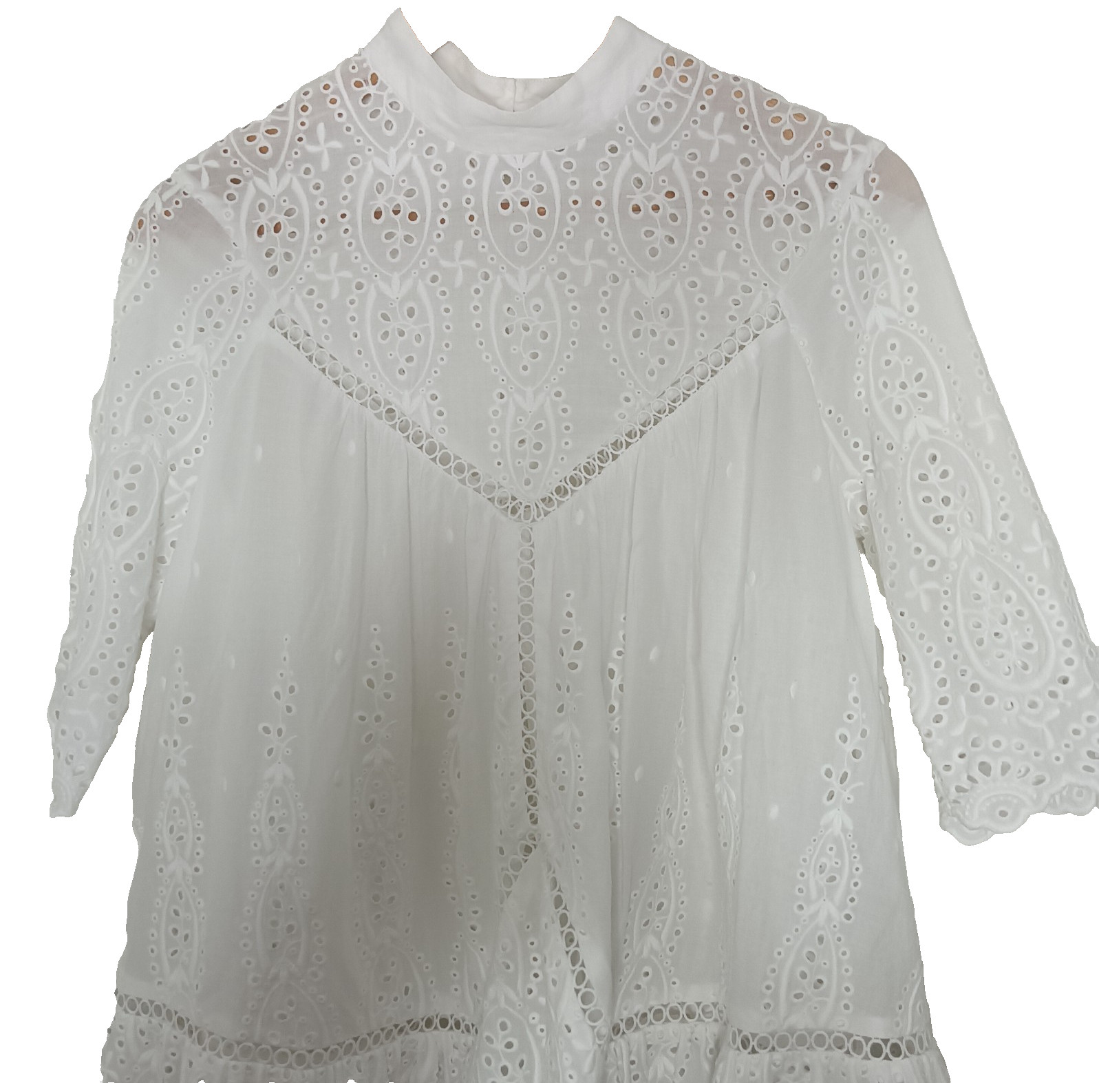 Zimmermann Top Size 1 AU 8 US 4 White Lace Boho Babydoll Embroider Smock Tunic