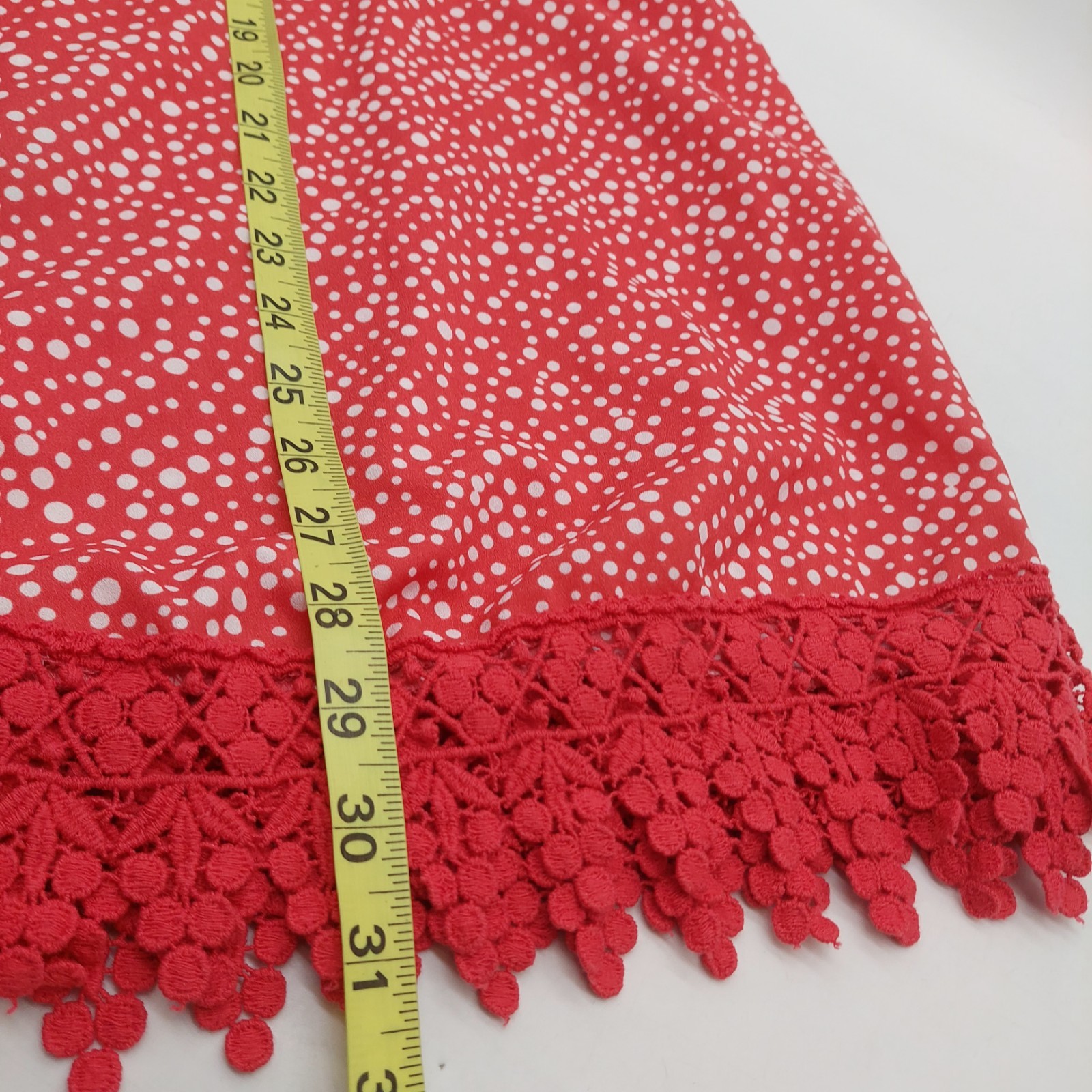 Woman Within Shirt Size 2X Red Polka Dot Top Pleated Ruffle Lace Blouse