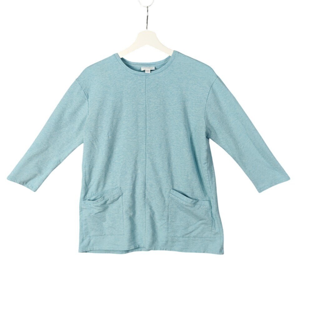 Pure Jill Womens Coastal Minimalist Tunic Top S Blue Pima Cotton 3/4 Slv Pockets