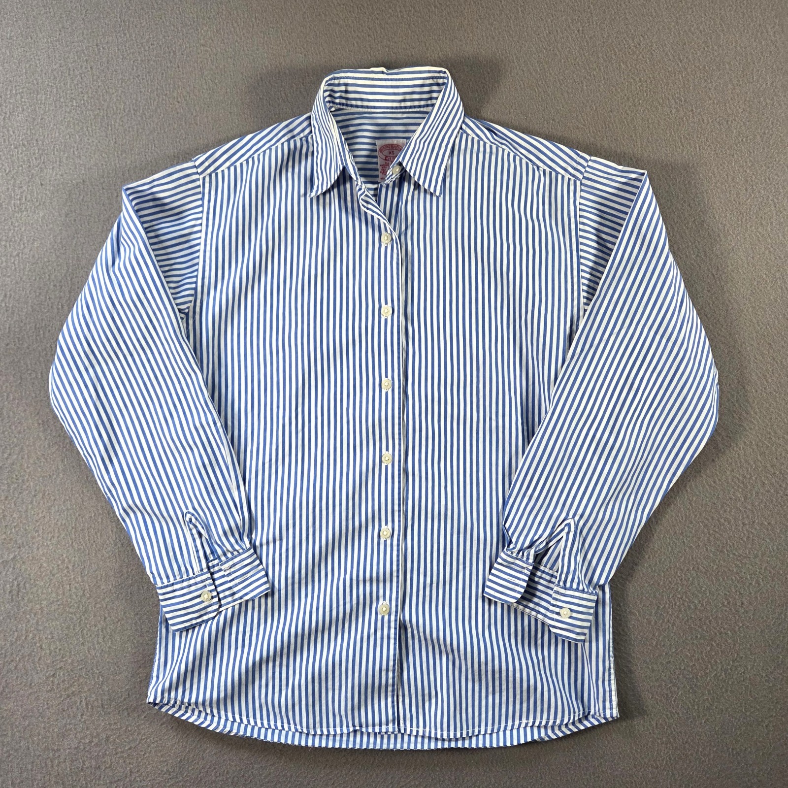 Vintage Brooks Brothers Shirt Womens XS Blue Striped Oxford Button Long Sleeve