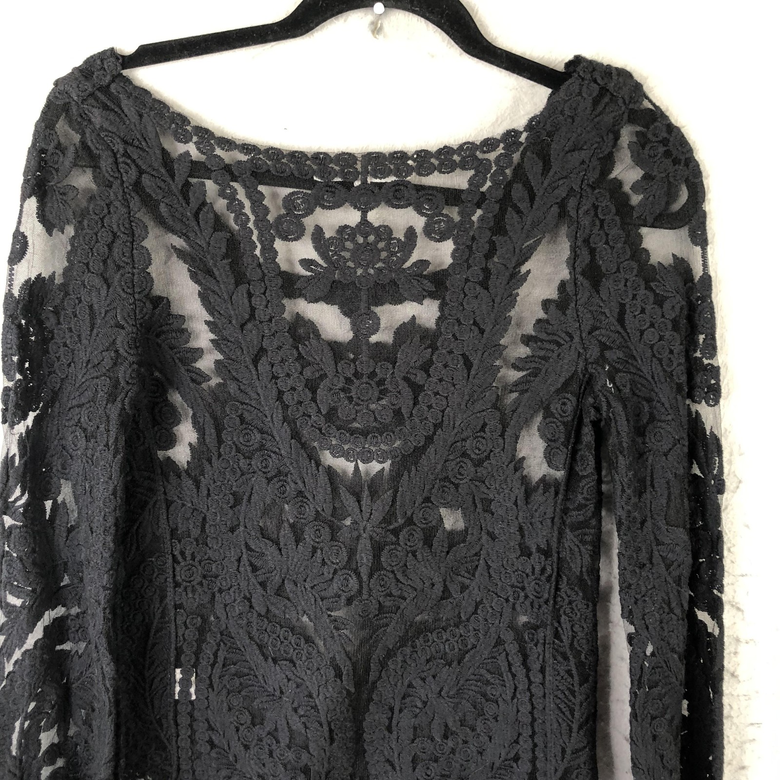 Fairy Grunge Womens S Black Lace Floral Embroidered Sheer Boho Party