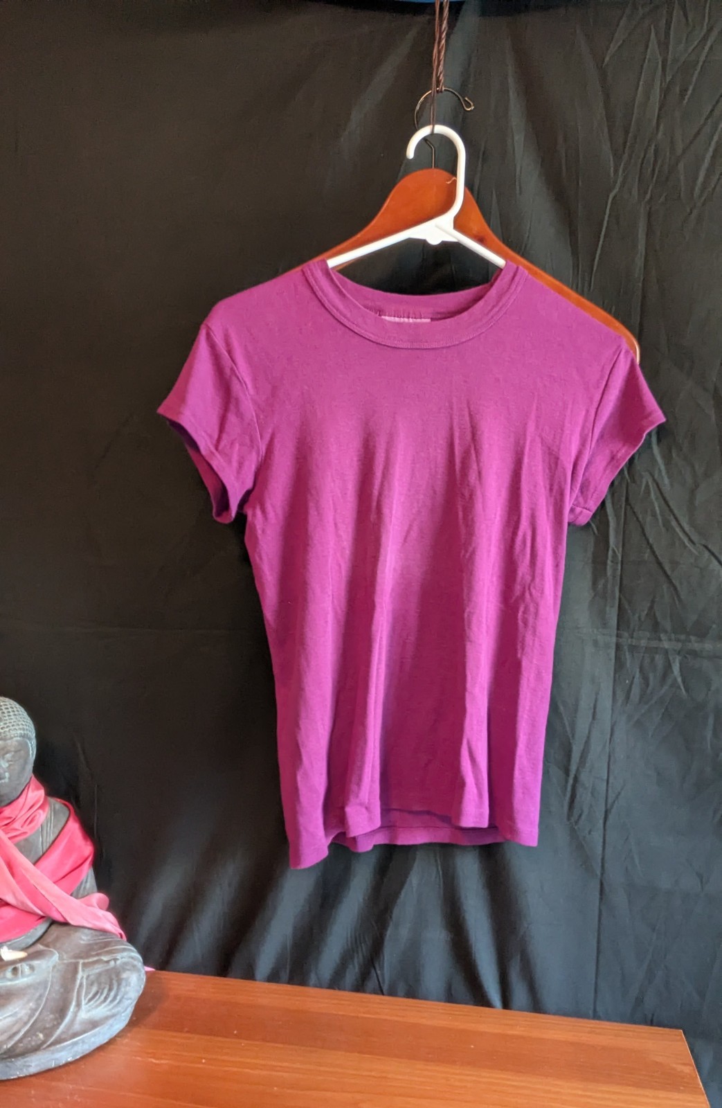 Michael Stars T Shirt Womens One Size Pink Magenta Short Sleeve Crew Neck Ribbed