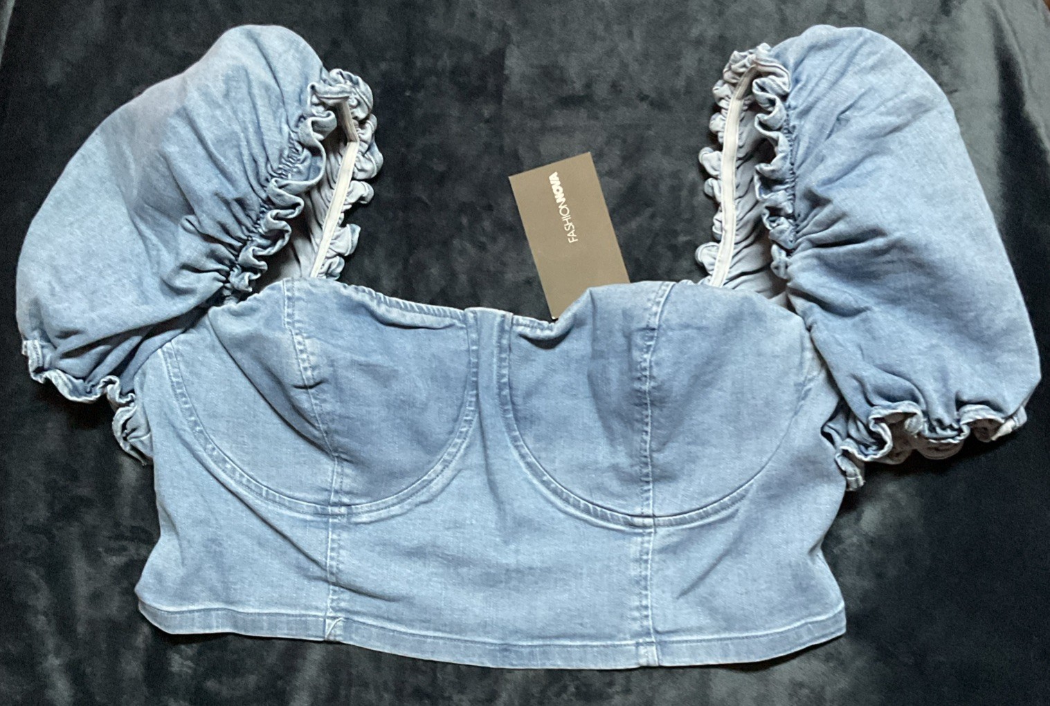 NWT Fashion Nova Macron Dates Denim Wash Crop Top Size 1X