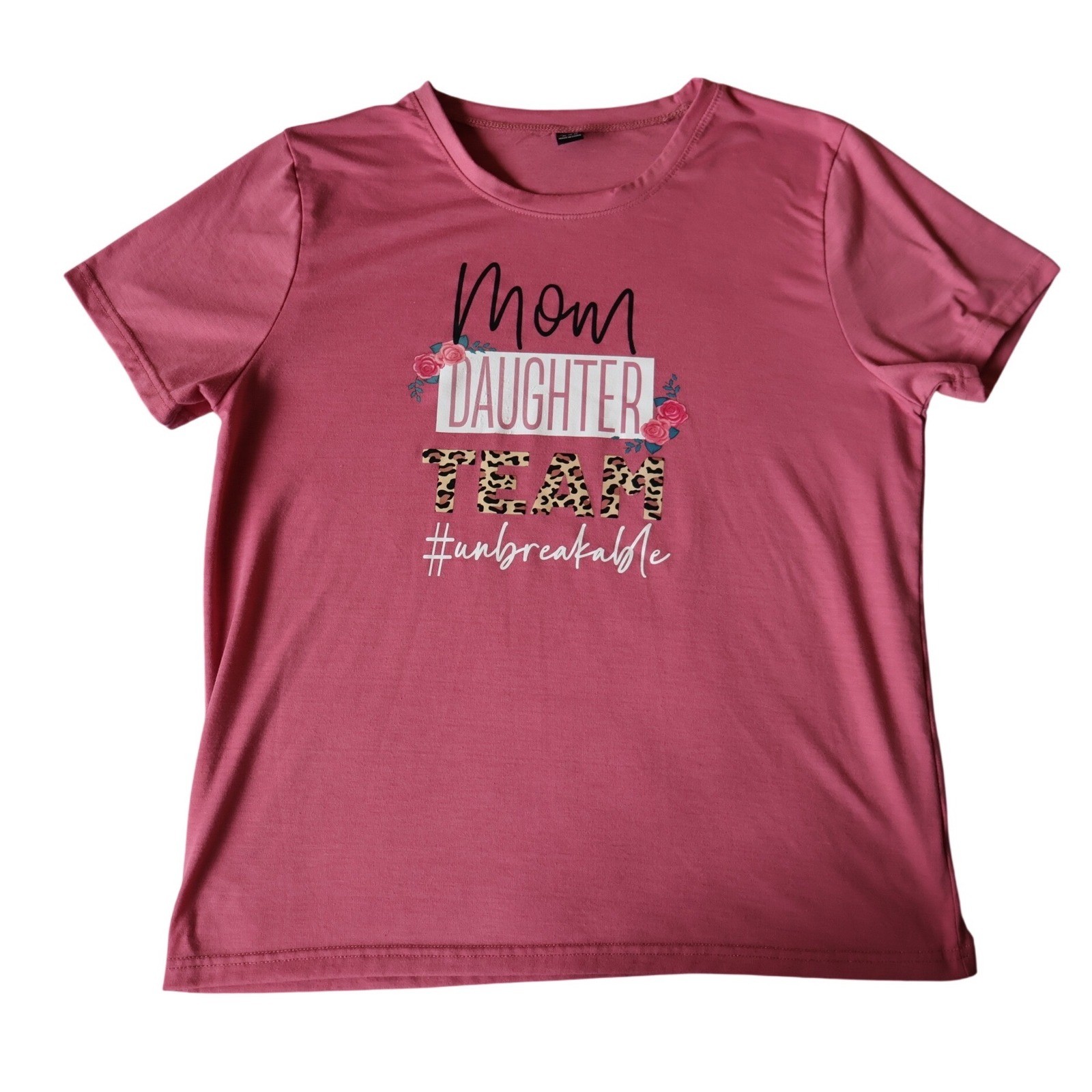 SHEIN Pink Mom Daughter Team Unbreakable Graphic T-Shirt XL Leopard Floral