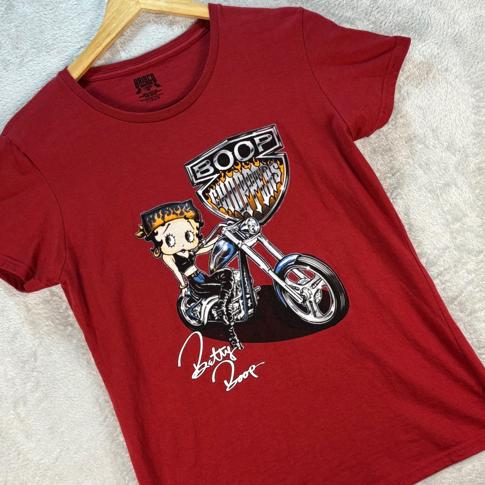 Brisco Brands Women’s Betty Boop Motorcycle Choppers Red Graphic Tee Size M