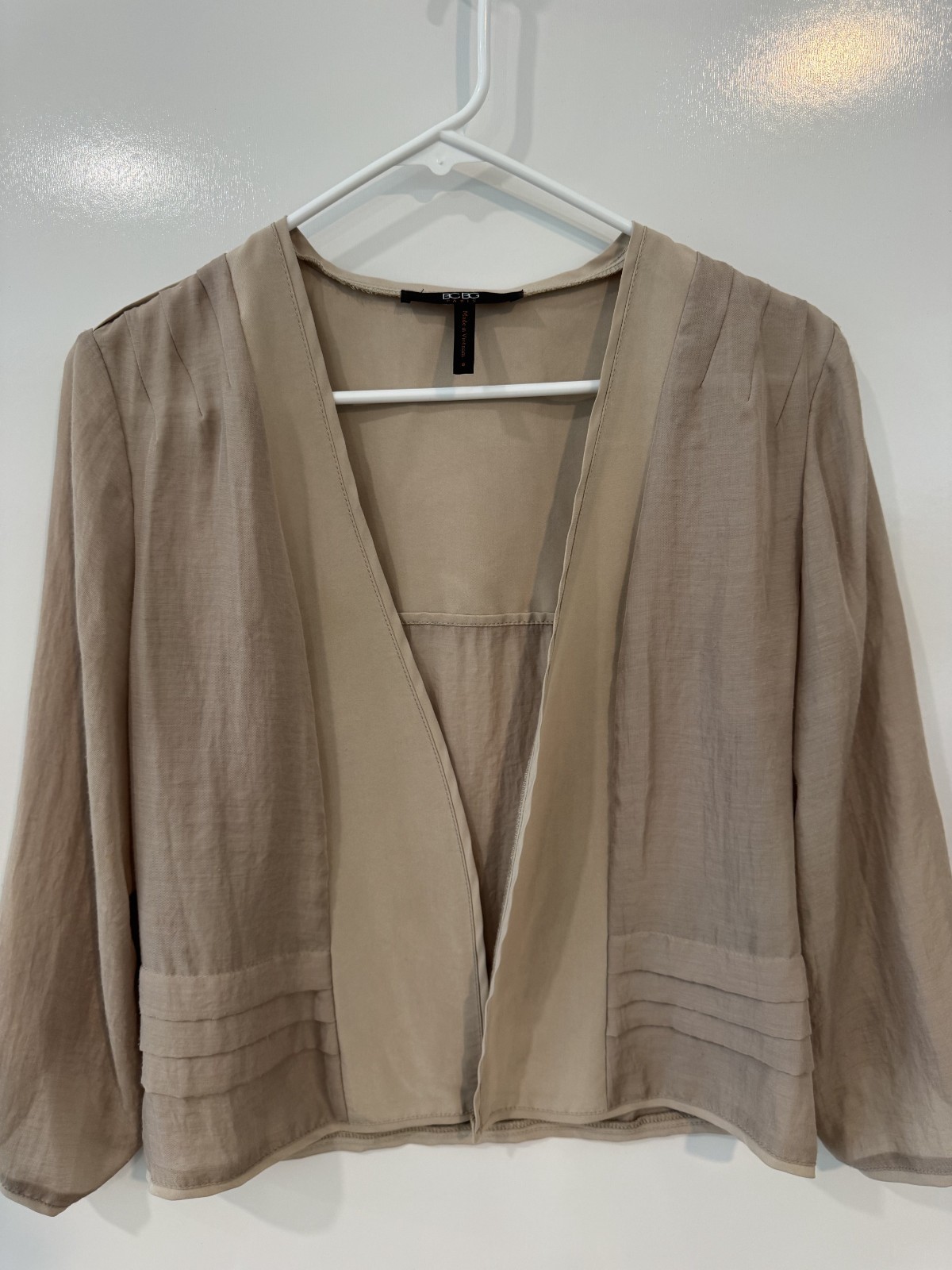 BCBS Paris Women’s Beige Open Front Lightweight Jacket Cardigan Size 8