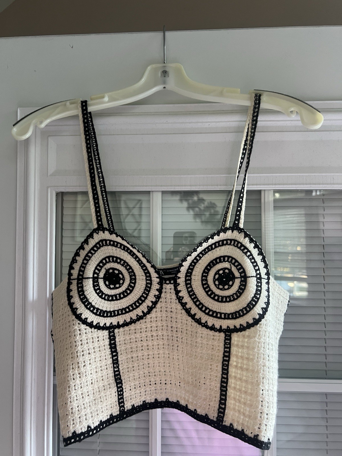 Brand New Zara Crochet Corset Bustier Bralette Adj Straps Top Cream/Black Size M