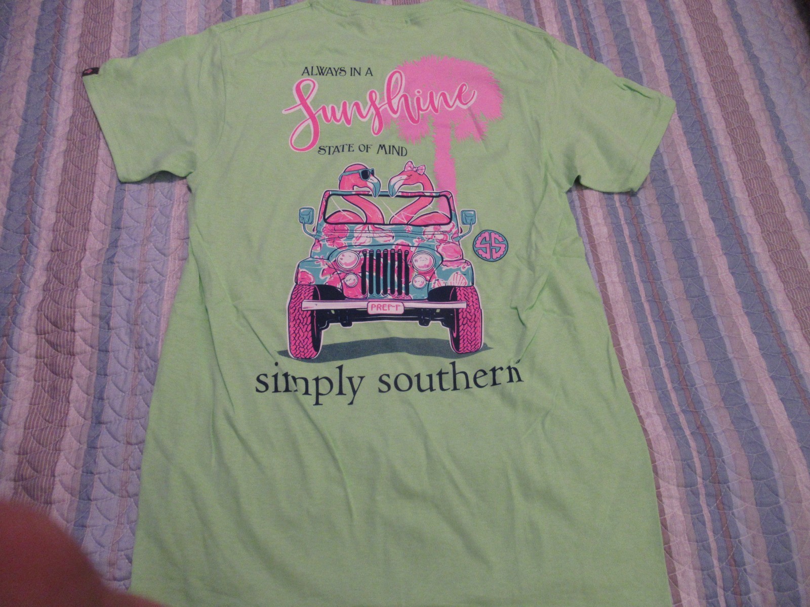Simply Southern Pink Flamingos in Jeep T Shirt Sz Small Printed on Back New Tee