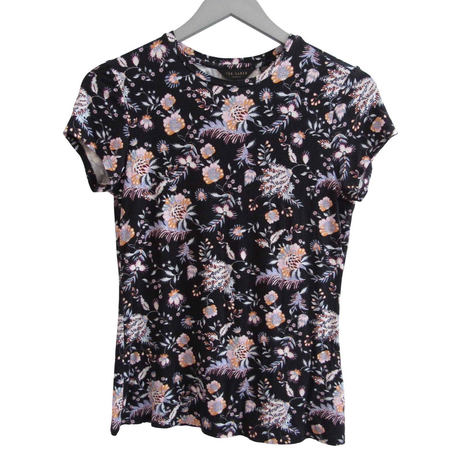 Ted Baker London Womens Floral Print Tee Shirt Black Size 1 Small