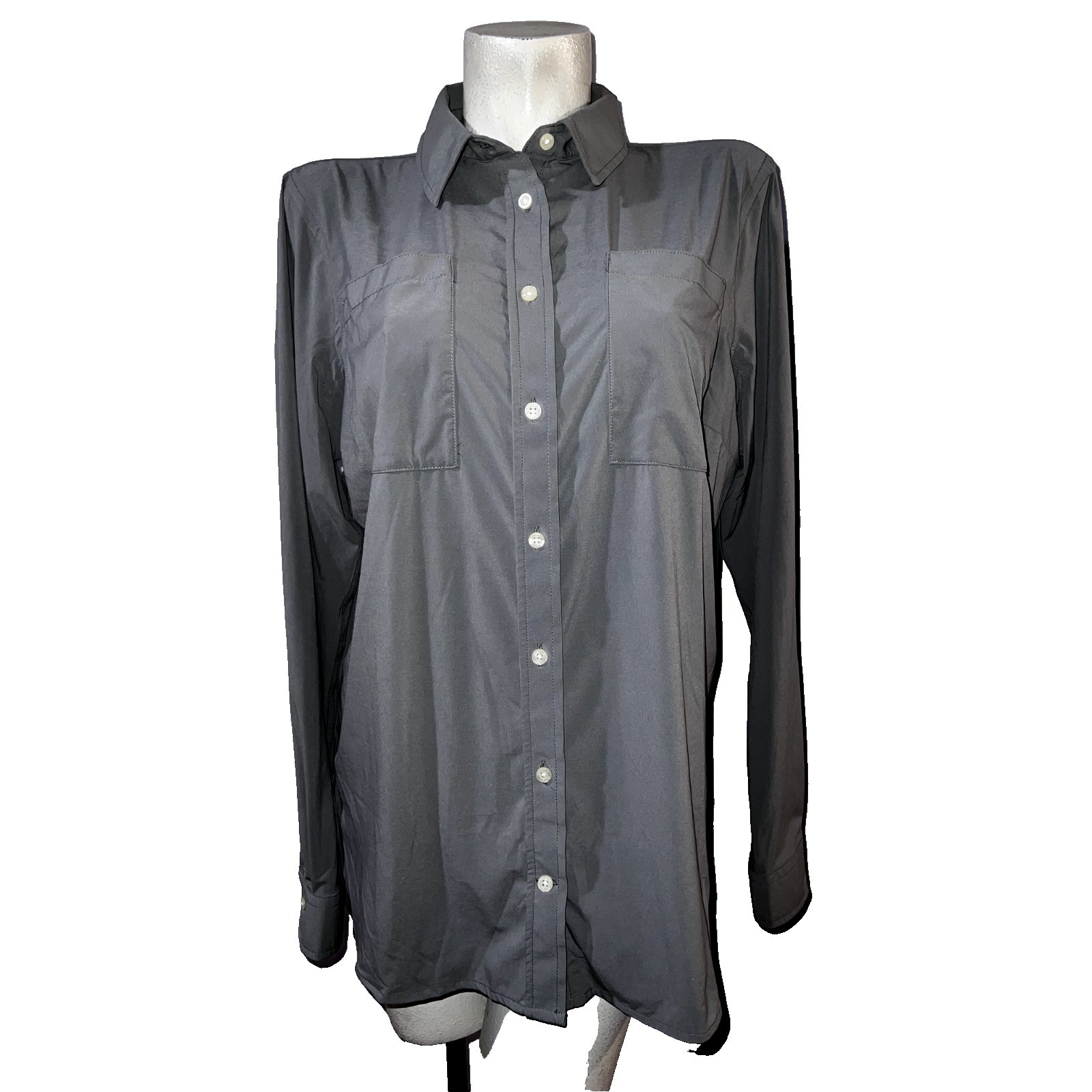 New Duluth Trading Grey Technical LSleeve Button Utility Shirt w/Pockets Size L