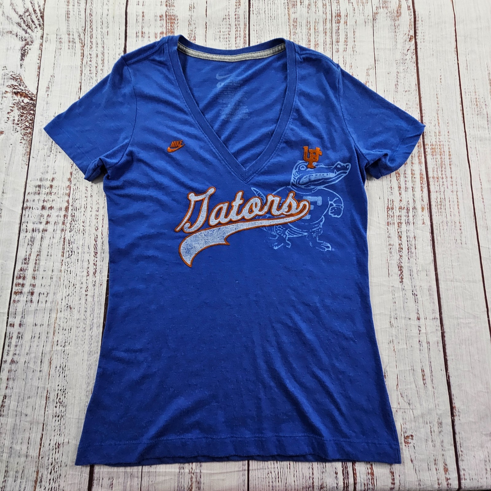 Florida Gators Nike Blue Short Sleeve Slim Fit Tri-Blend V-Neck T-Shirt Womens L