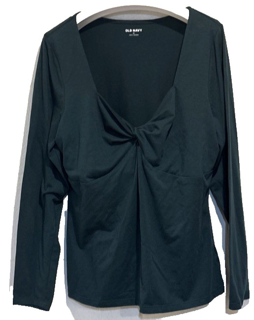 Old Navy Twist Front Top Dark Green Long Sleeve Stretch Womens Size XL