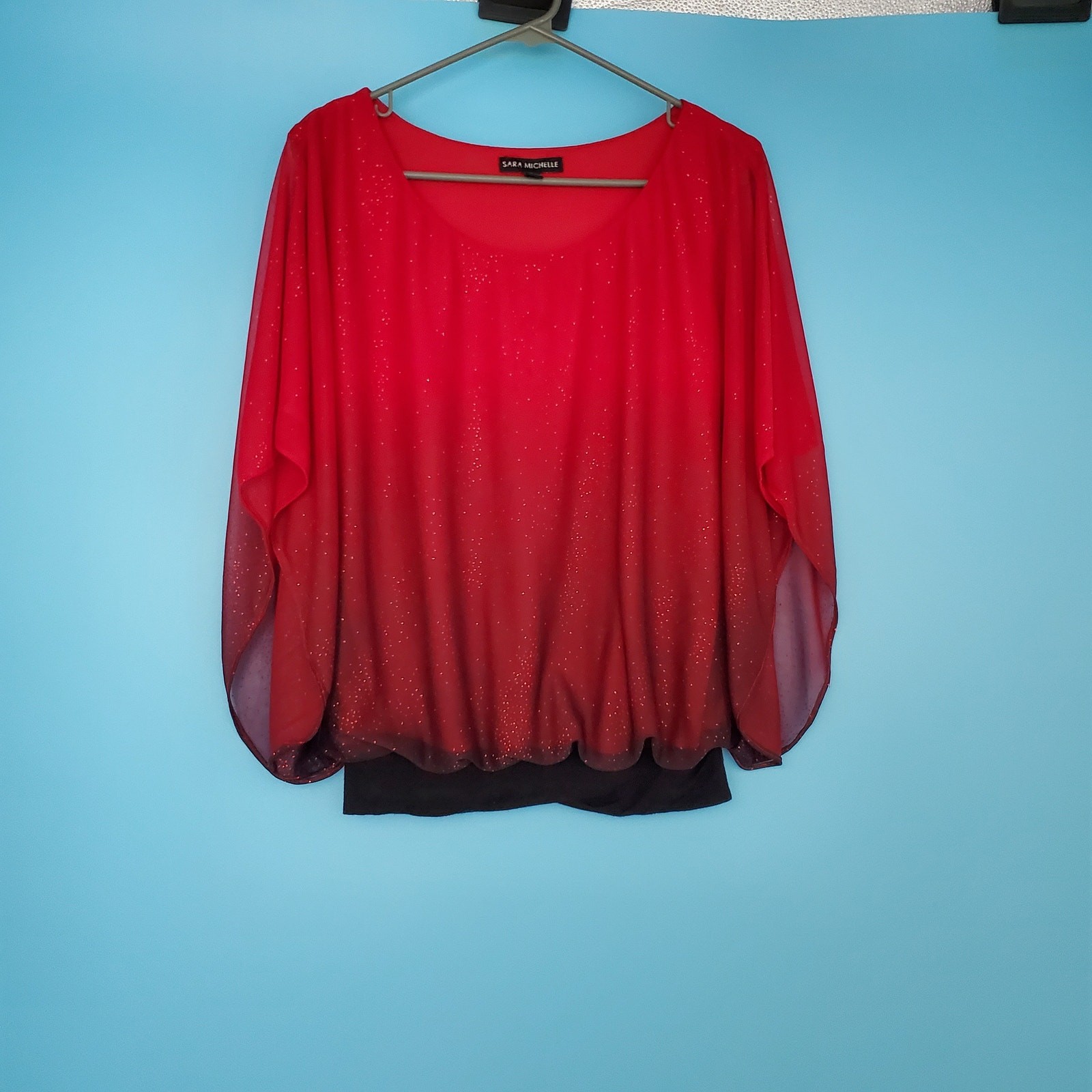Sara Michelle Blouse Size Small Red & Black with Sleeveless Lining