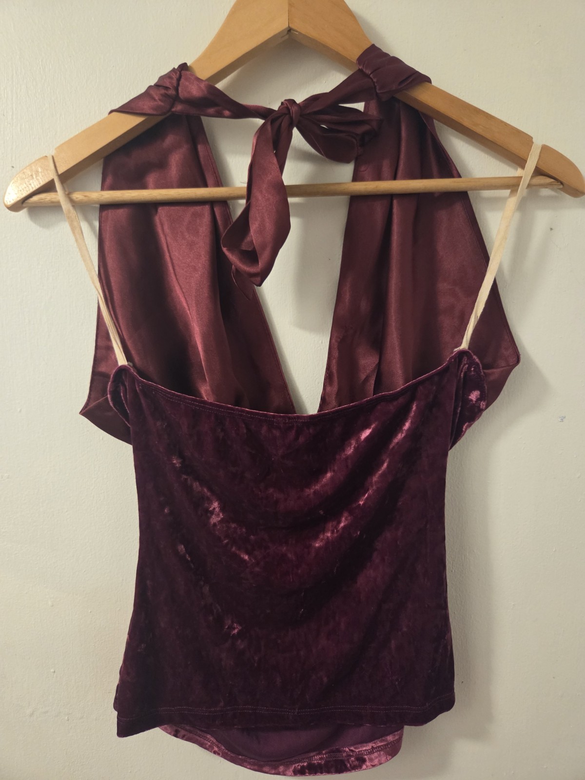 Y2K Women’s Velvet Halter Top Size Medium Burgundy Party Rave