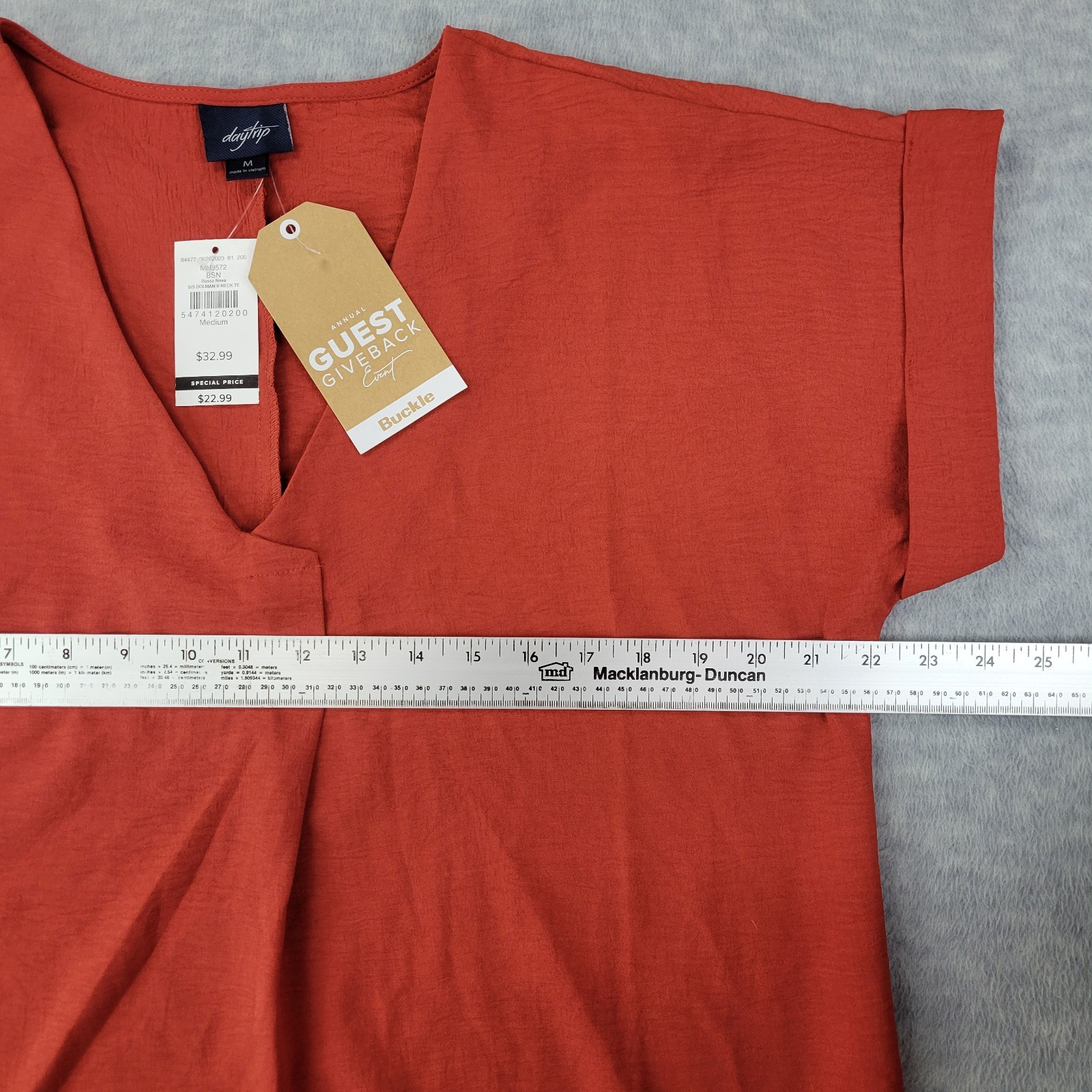 Daytrip Buckle Shirt Dolman V-Neck Short Sleeve Bossa Nova Red Womens M NWT