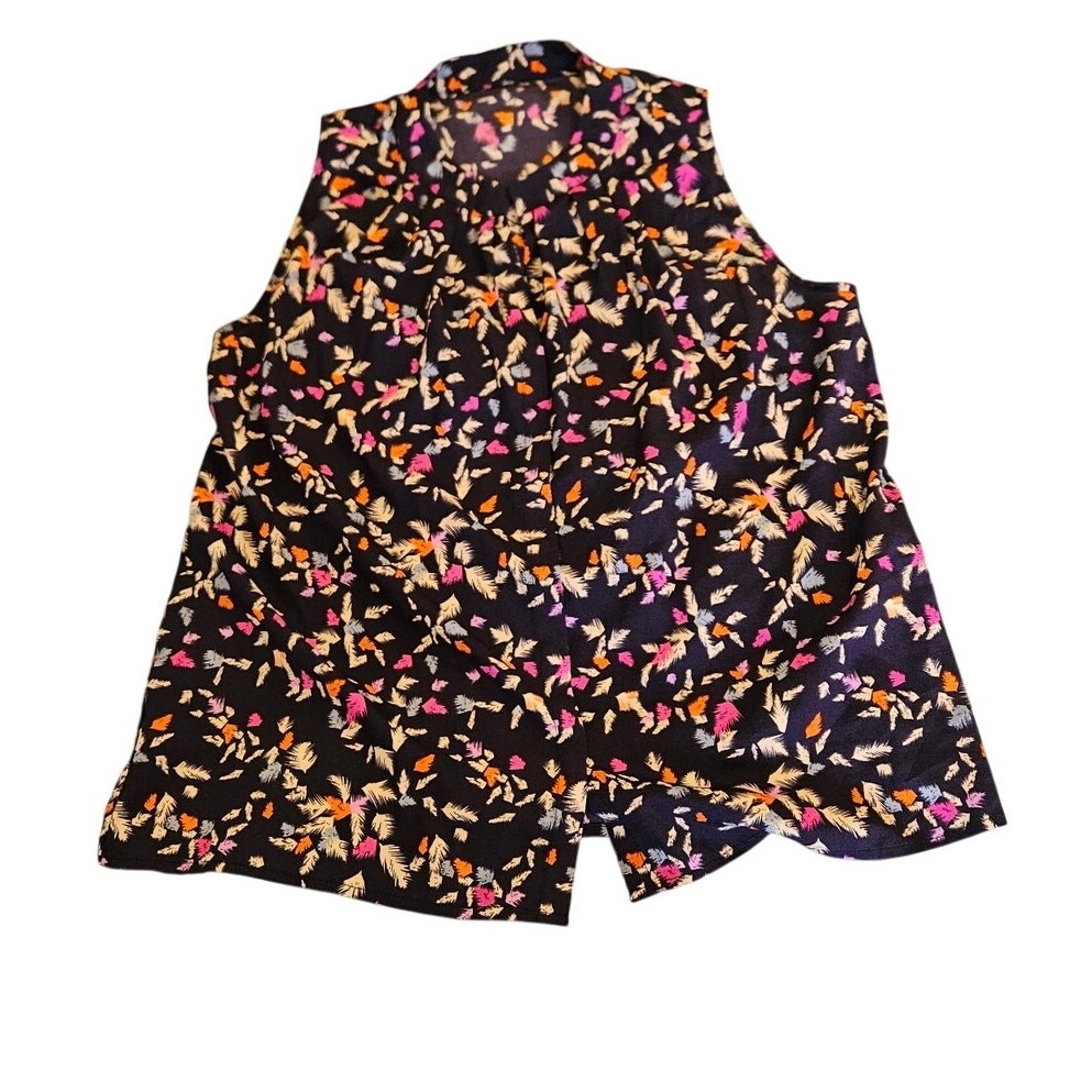 Womens Sleeveless Blouse Navy Multicolor Abstract Print Button Front Top No Tag