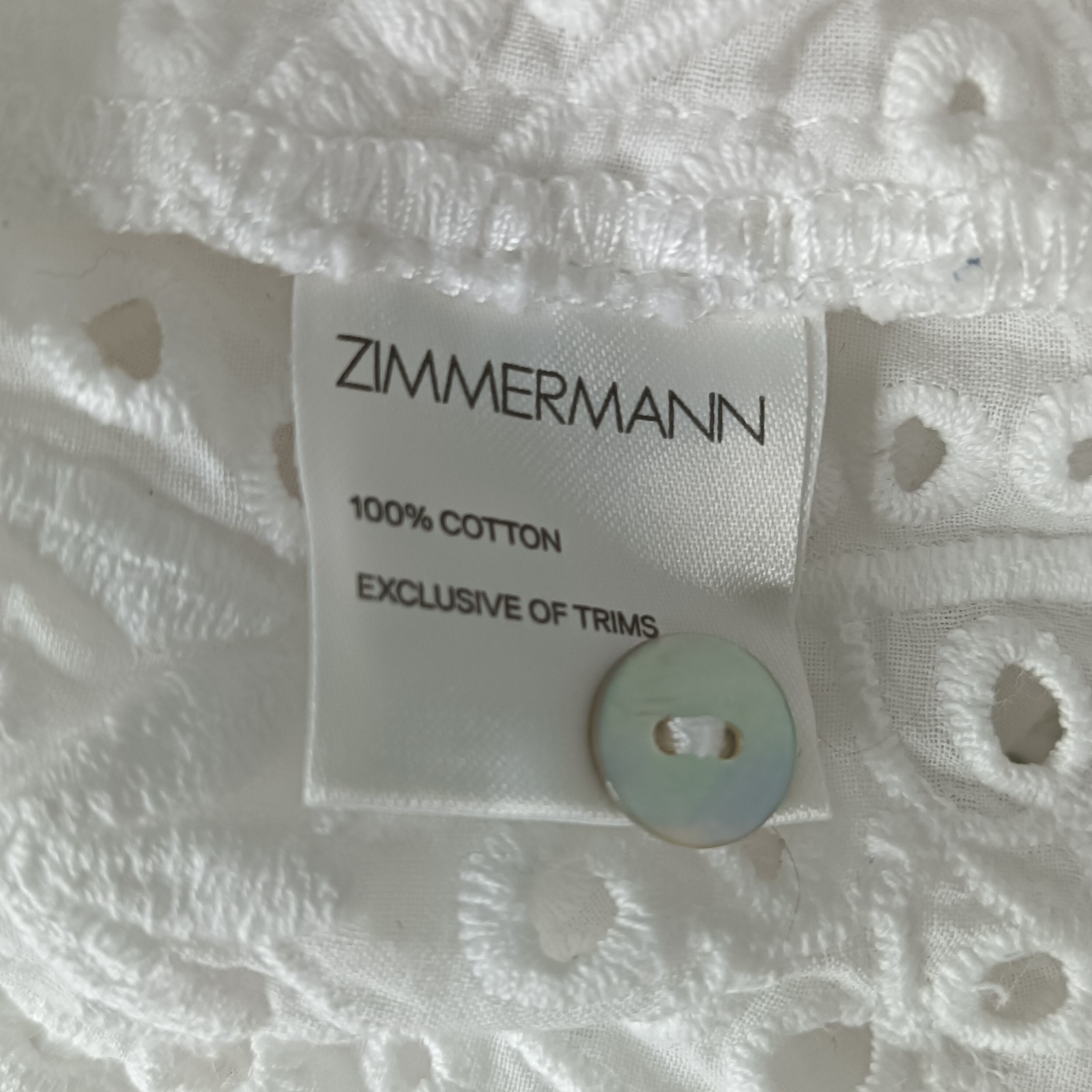 Zimmermann Top Size 1 AU 8 US 4 White Lace Boho Babydoll Embroider Smock Tunic