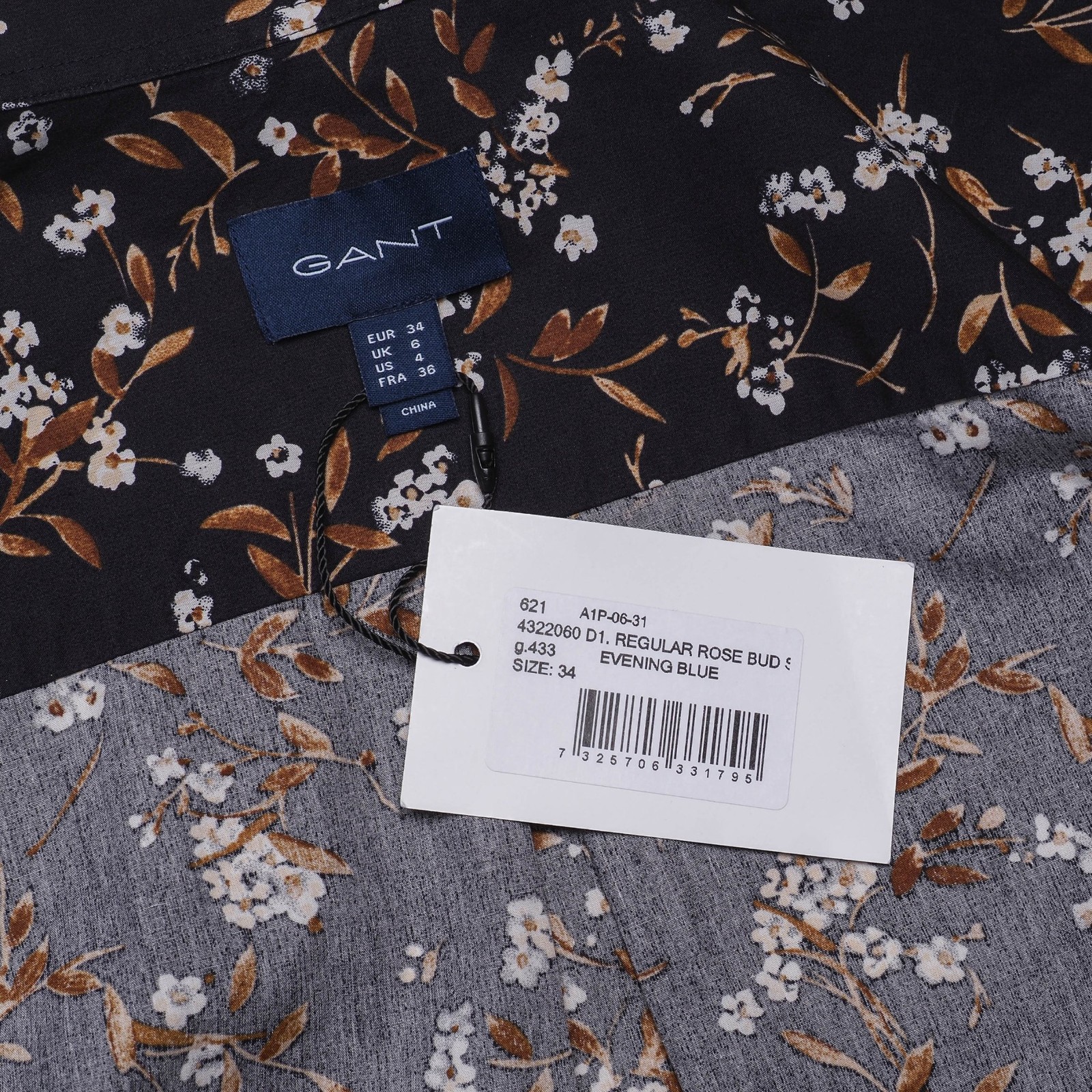 GANT women’s blouse navy blue floral pattern 100% cotton size 34 4322060