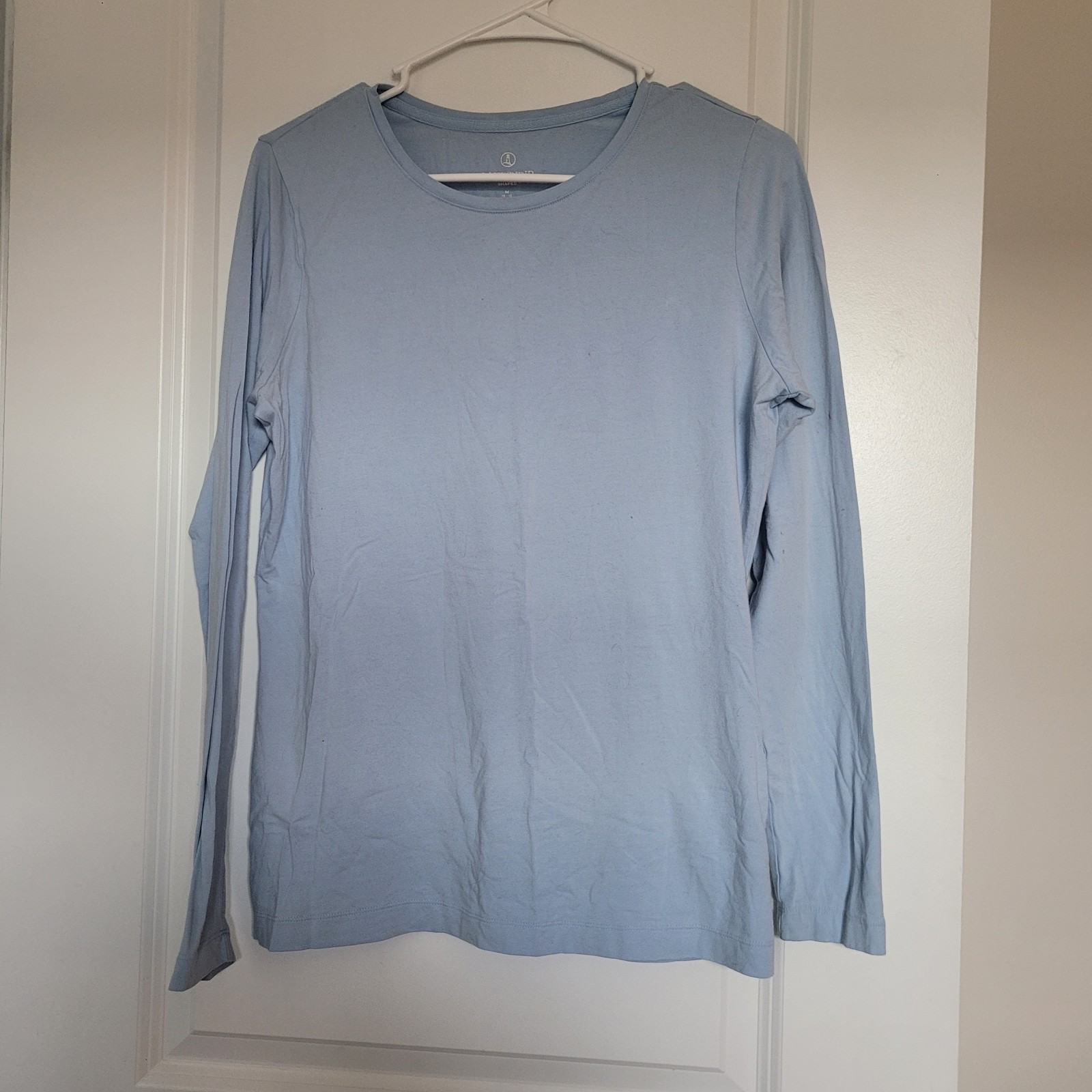 Lands’ End Blue Solid Knit T-Shirt Top M Crew Neck Long Sleeve Regular Fit