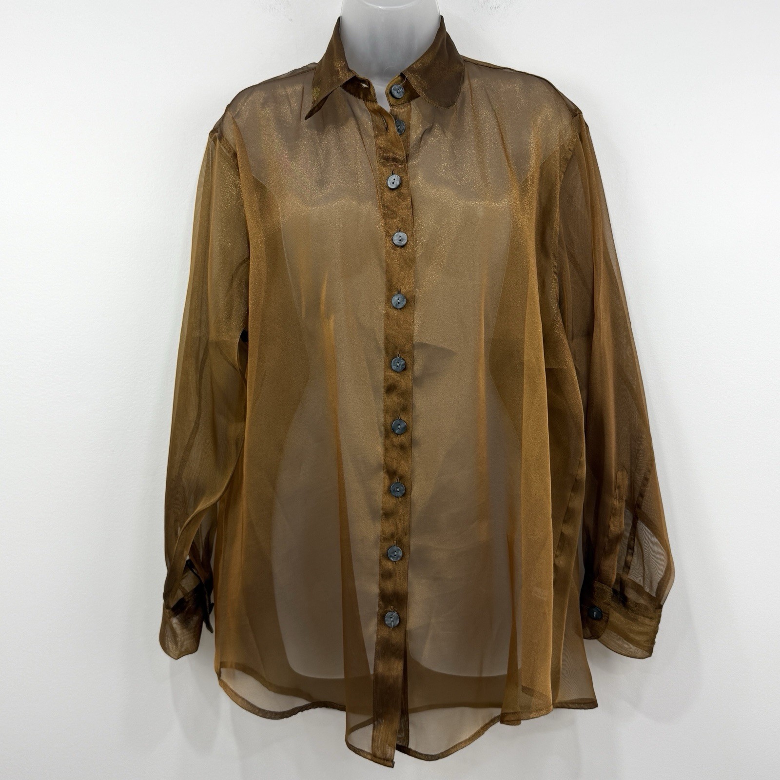 VTG 90s Limited Sheer Top L Brown Organza Whimsigoth Chic Shimmer Fairy Grunge