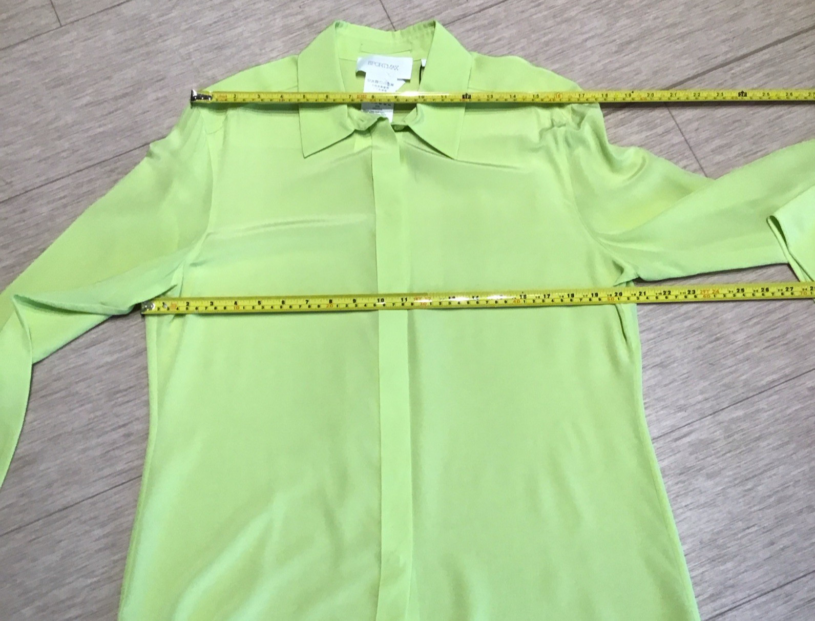 Max Mara SPORTMAX Algebra Lime Silk Shirt Button Front Elongated Cuffs NWOT US14