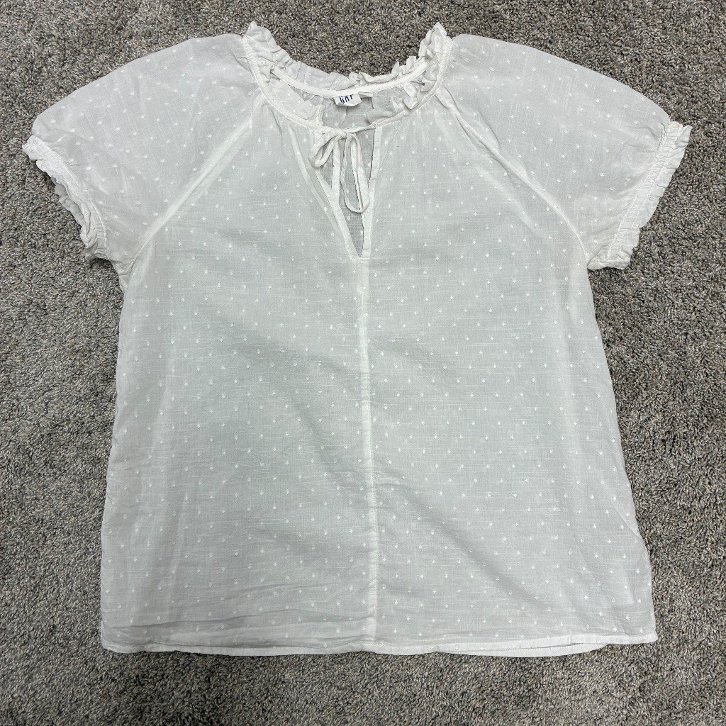GAP Swiss Dot Peasant Blouse Women’s Small White 100% Cotton Short Slv Boho Top