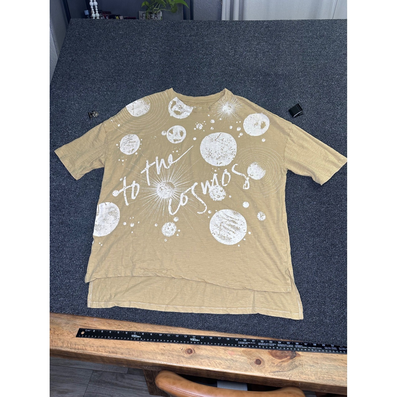 Kyla Seo Comfort To the Cosmos Graphic T-Shirt Mustard Tan Oversized Small