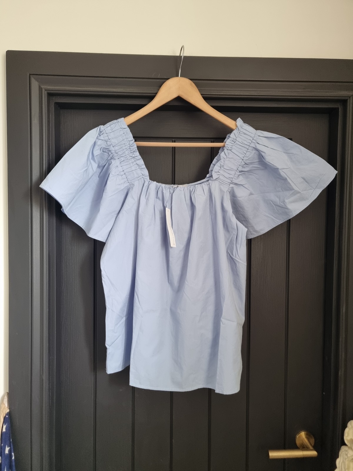 Redherring Blue Angel Sleeve Square Neck Poplin Top Size UK 12 BNWT