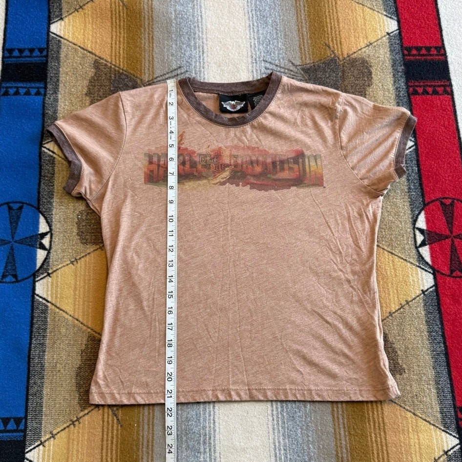 Vintage Y2K Women’s Harley Davidson Biker T-Shirt Size Large Motorcycle Brown