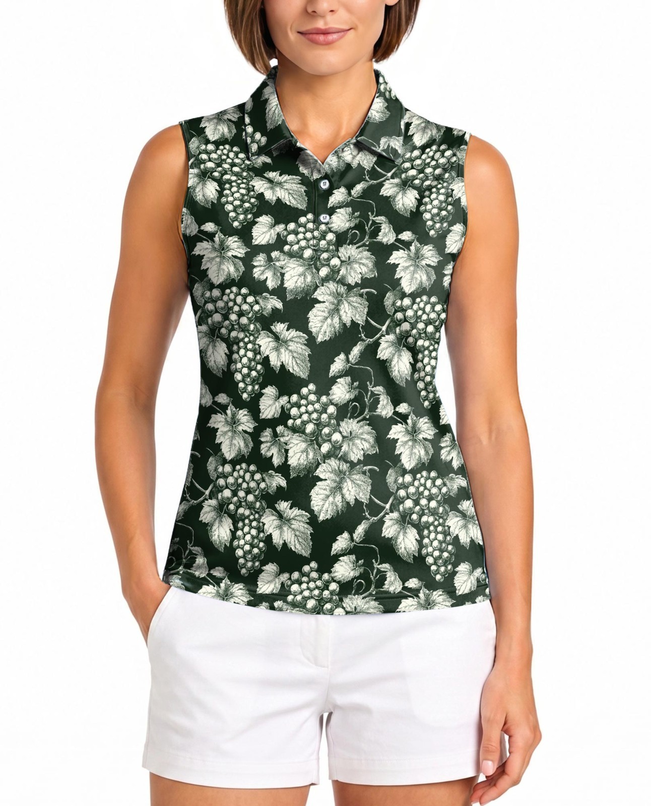 Vintage Grape Vine Women’s Sleeveless Performance Polo Shirt Golf Tennis